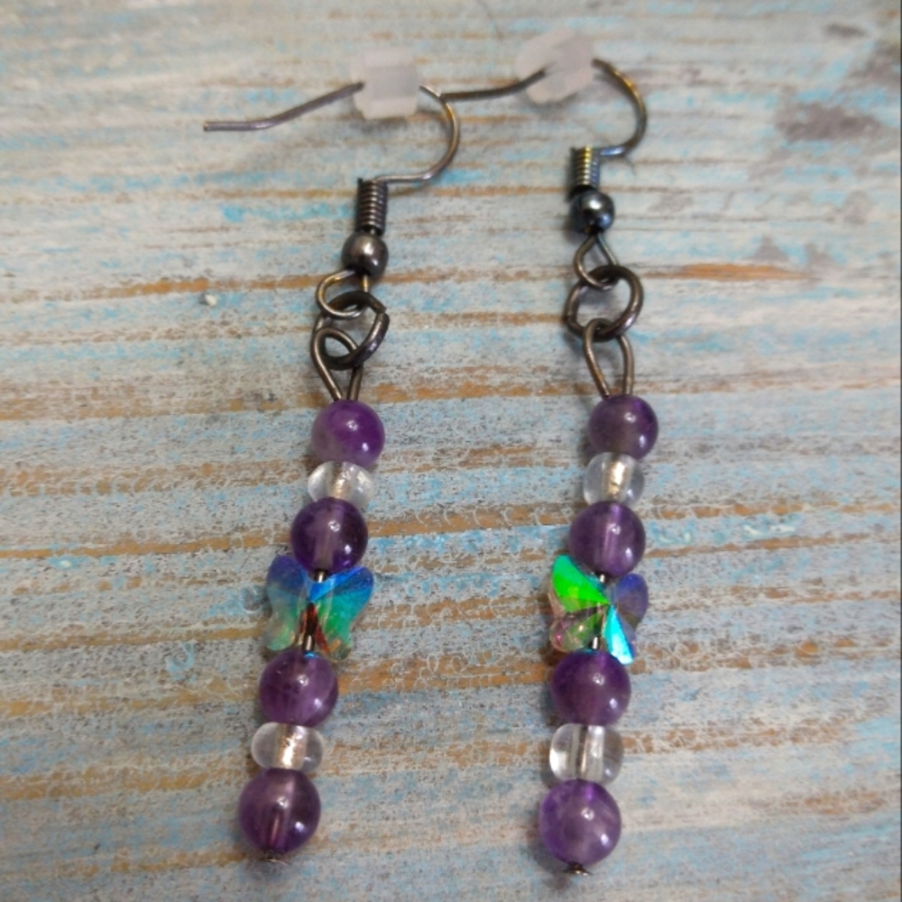 Hand Crafted purple butterfly earrings
